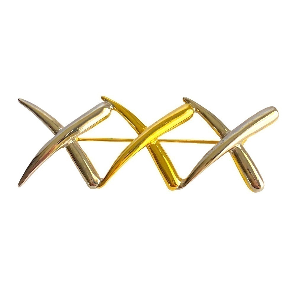 Vintage X Brooch Two Tone Metal Gold Silver Pin Hugs & Kisses 90s‎ Y2K Pin